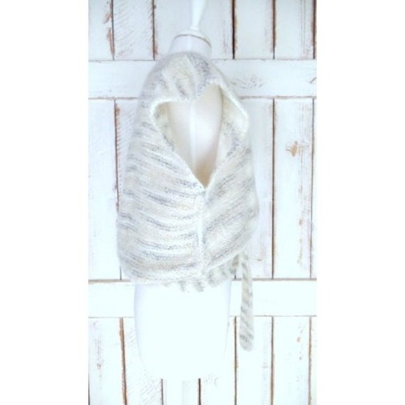 Vintage chunky woven knit striped sweater vest ivory tan grey - Picture 4 of 5